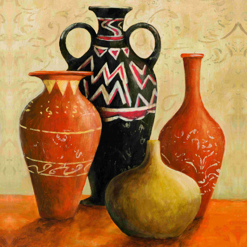 Ethnic Pots - Impression sur toile tendue, L 12 po x H 12 po