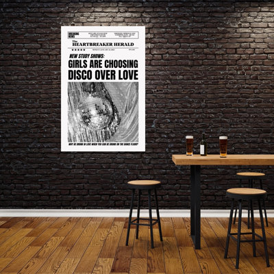 Disco Over Love Playful Retro Vintage Wall Art Print 1 Piece Wrapped Canvas Wall Art