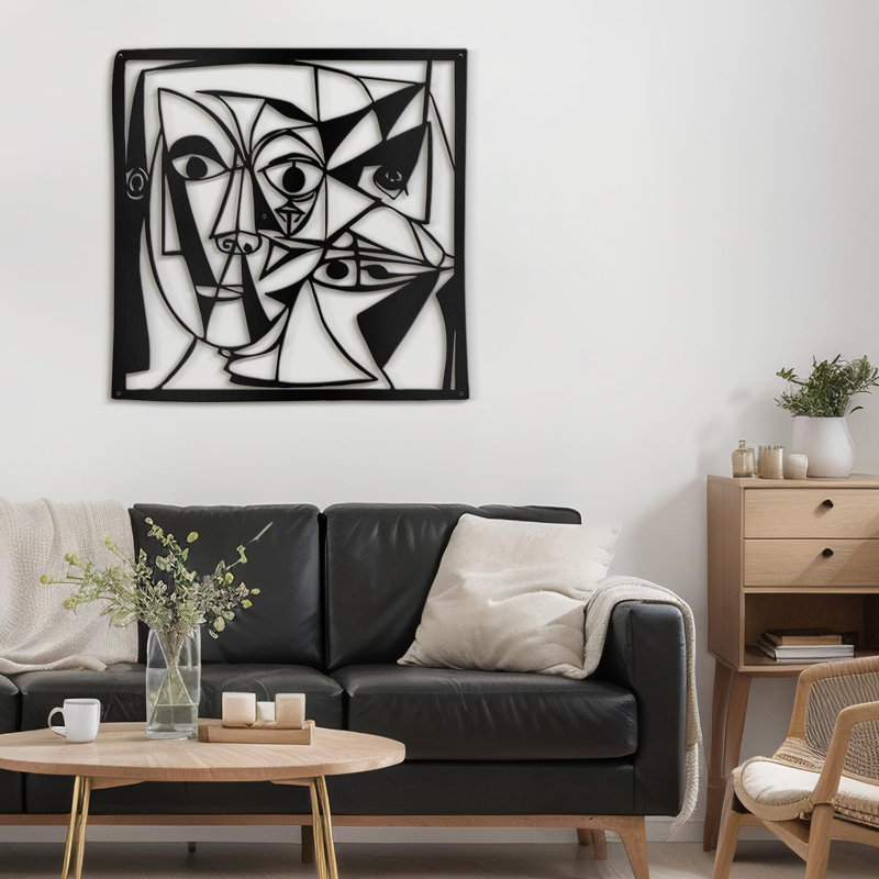 Décoration murale en métal, H 24 po x l 24 po x P 0,05 po, Noir