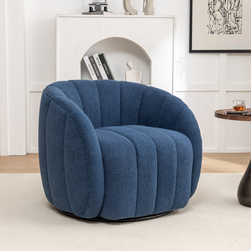 Upholstered Swivel Barrel Chair, Navy Polyester Blend