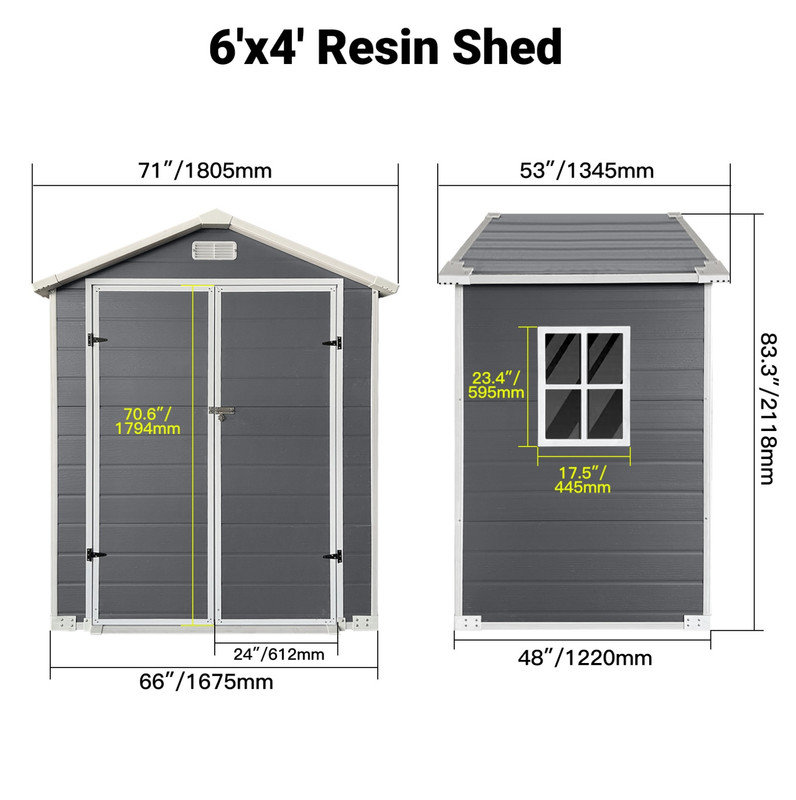 Remise de rangement extérieure en plastique 6 pi x 4 pi avec plancher et porte verrouillable en plastique pour jardin, pelouse, gris