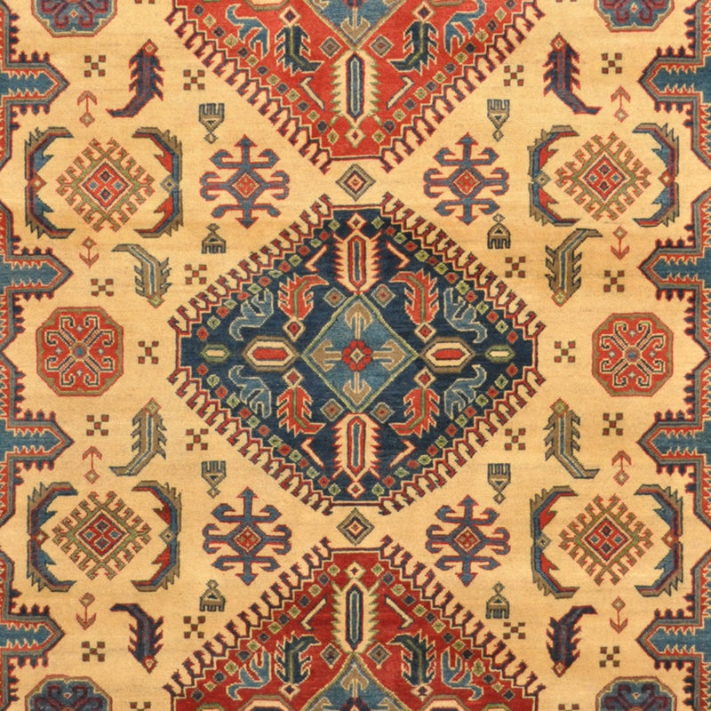 Tapis brun / ivoire / bleu en laine noué à la main de conception unique 8 pi 3 po x 10 pi 3 po Jevon