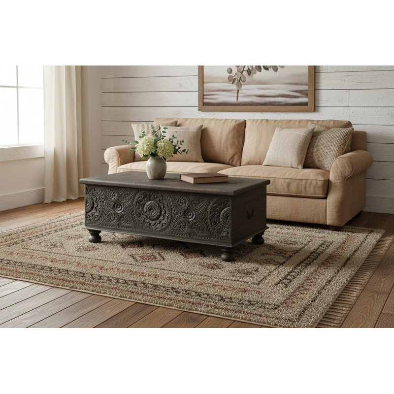  Table basse à plateau relevable en bois massif 49 po - Farmhouse, H 19 po x l 49 po x P 30 po, Black / Brown