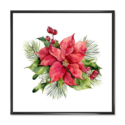 «Holly Mistletoe Berries and Christmas Fir Branch I», peinture sur toile