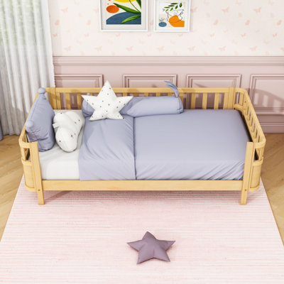 Wood Platform Bed with Rails