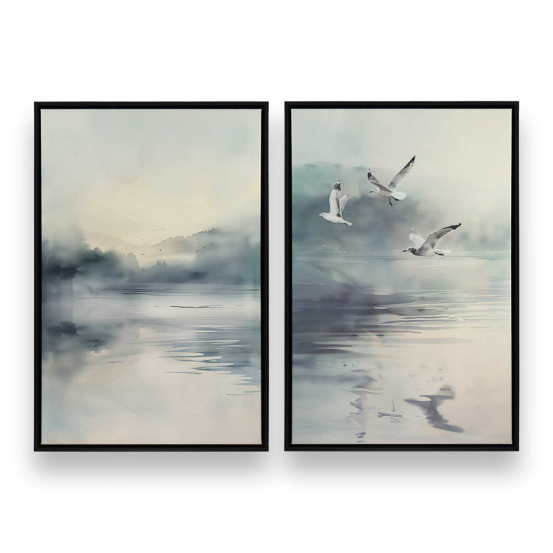 Ensemble de 2 impressions sur toile Misty Soar, Cadre flottant noir satiné, H 36,75 po x l 49,5 po x P 1,75 po