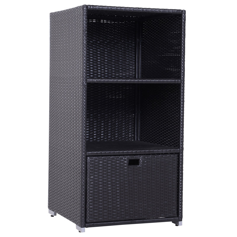 Poolside Towel Cabinet, Rattan Wicker With Storage,2-Tier Shelves And Bottom Drawer, For Pool, Patio Backyard, 47", Dark Brown