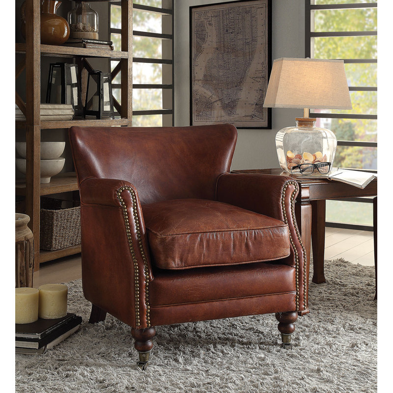 Leeds Vintage Dark Brown Leather Chaise with Wooden Legs