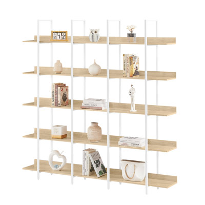 Bibliothèque à 5 niveaux avec bureau ouvert, tablette de style industriel rétro avec structure en métal