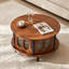 Table basse ronde en noyer de 80 cm (31,5 po) avec portes en verre cannelé, rangement, style rétro du milieu du siècle