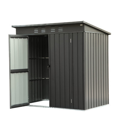 Remise de rangement dans la cour avec toit incliné - Jardin extérieur à cadre en acier galvanisé pour outils Porte verrouillable en métal et serrure noire 5 x 3 pi