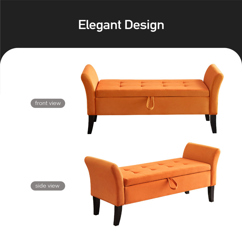 Guitto Velvet Upholstered Storage Bench, Orange
