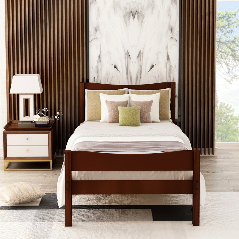 Lit plateforme en bois de noyer avec tête de lit et support à lattes tenace pour tête de lit simple, base de couleur stable