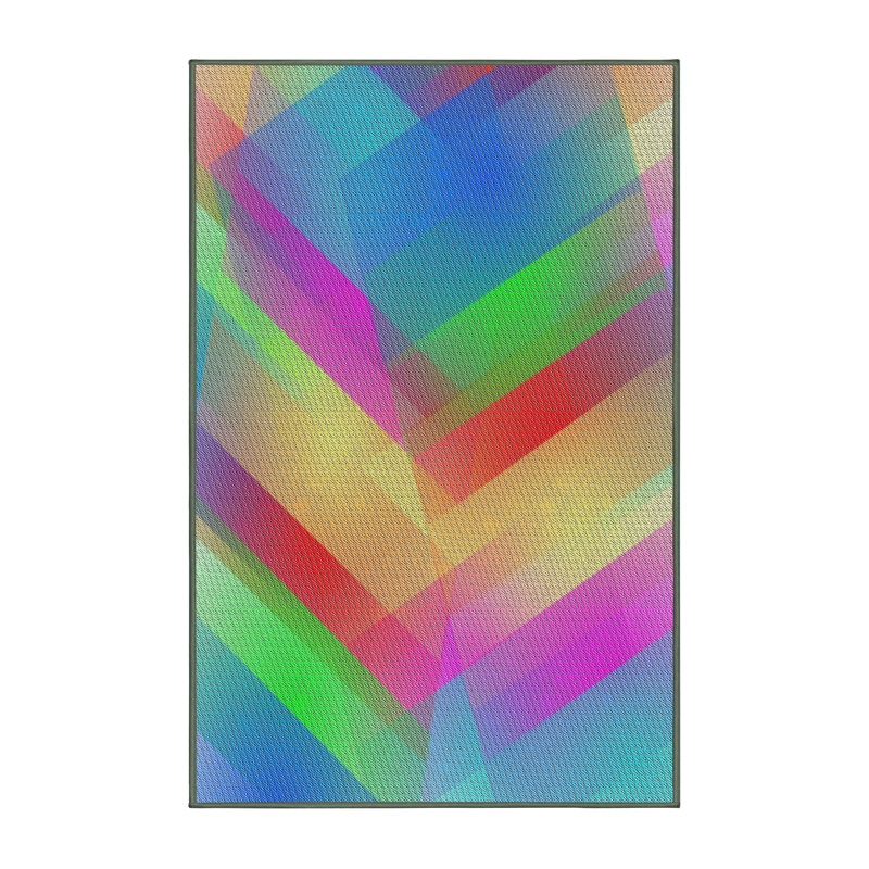 Tapis bleu/rouge/bleu à motif, Rectangle 5 pi x 8 pi
