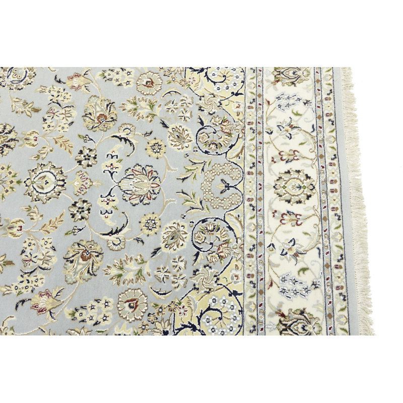 Tapis oriental floral en laine Indo-Nain, Rectangle 6 pi 7 po x 10 pi