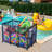 Kierah Metal Frame 10 Wheels Rolling Mesh Pool Float Storage Bin with Side Pockets Blue-1512177153