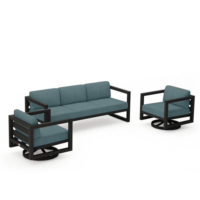 Avion 3 Piece Sofa Set With Swivel, Canvas Charcoal Sunbrella® Canvas, Slate