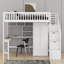 Lit mezzanine simple avec bibliothèque, armoire, bureau et tiroirs-311924194