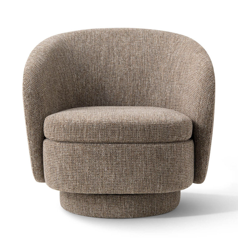 360° Tweed Swivel Barrel Accent Chair, Light Brown