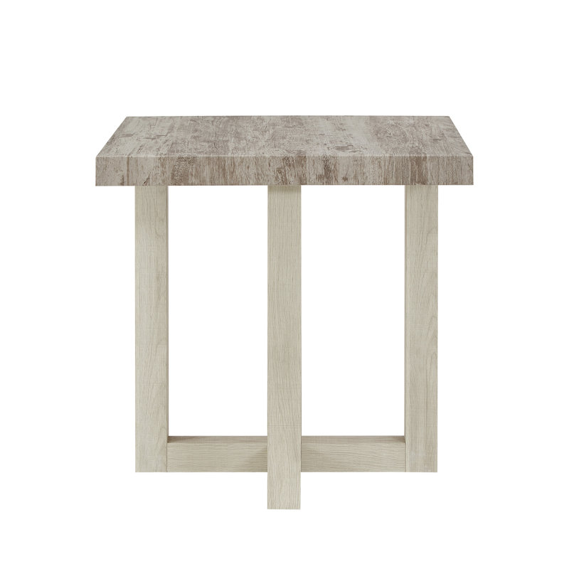 Table de bout contemporaine Luno, H 22 po x l 22 po x P 22 po, Chêne pâle / blanc, Wood