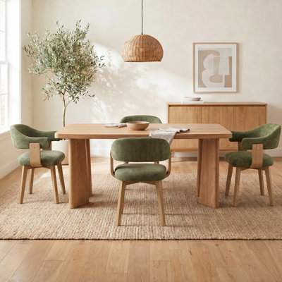 Ensemble de salle à manger rectangulaire moderne en bois massif et manufacturé avec chaises rembourrées avec dossier et accoudoirs, pour 4 ou 6 personnes, pour la cuisine, le salon, la salle à manger