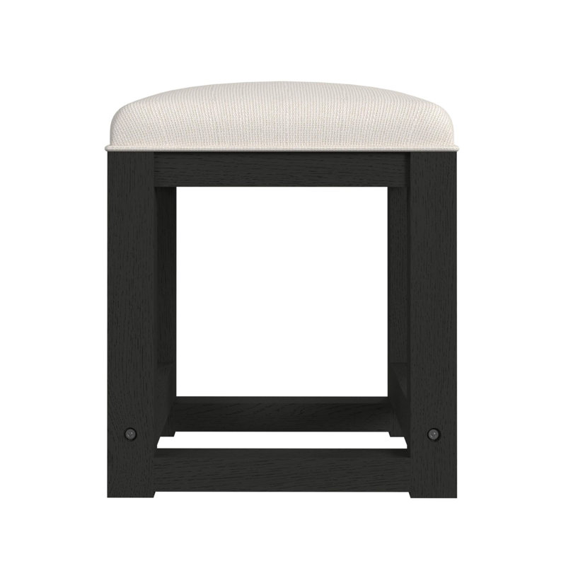 Brislington Dressing Stool with White Fabric with Grain, Black