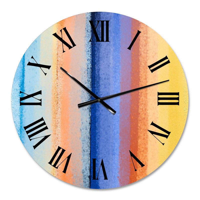 Minimal Composition de coups verticaux en bleu jaune et orange - horloge murale moderne, Petit