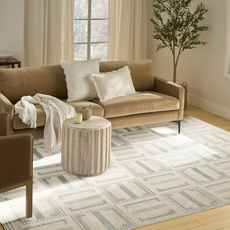 Alisah Geometric Machine Made Area Rug, Ivory Blue, Rectangle 244 x 305 cm