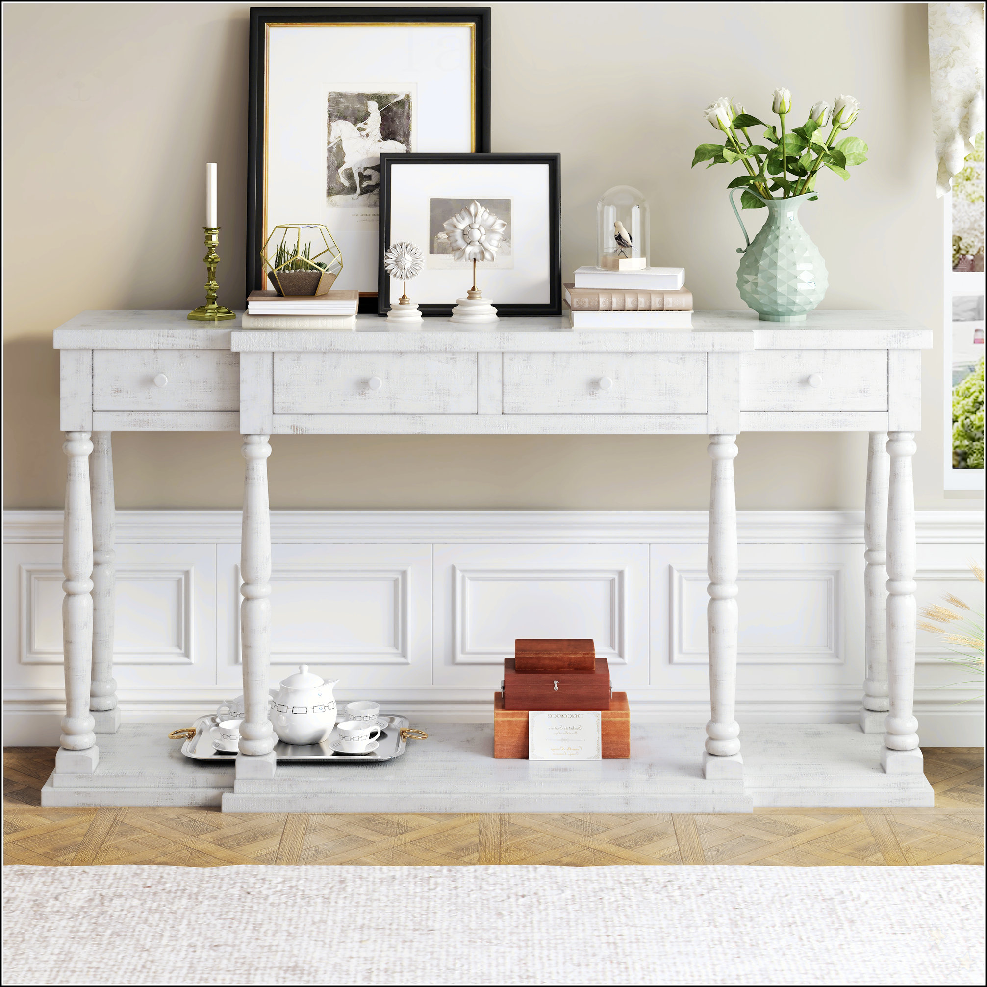 Table Facing MaMa Retro Senior Console Table For Hallway Living Room Bedroom With 4 ...
