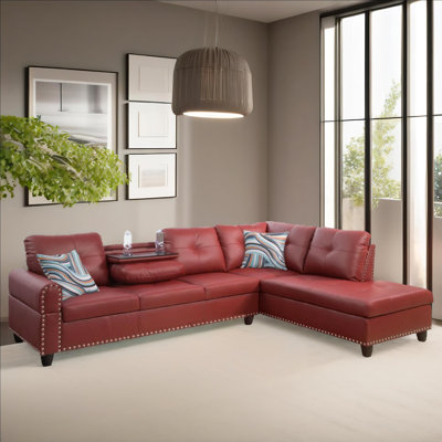 Amaranth Red Faux Leather Synthetic Leather Right -Facing Sectional 2-Piece Living Room Sofa Set