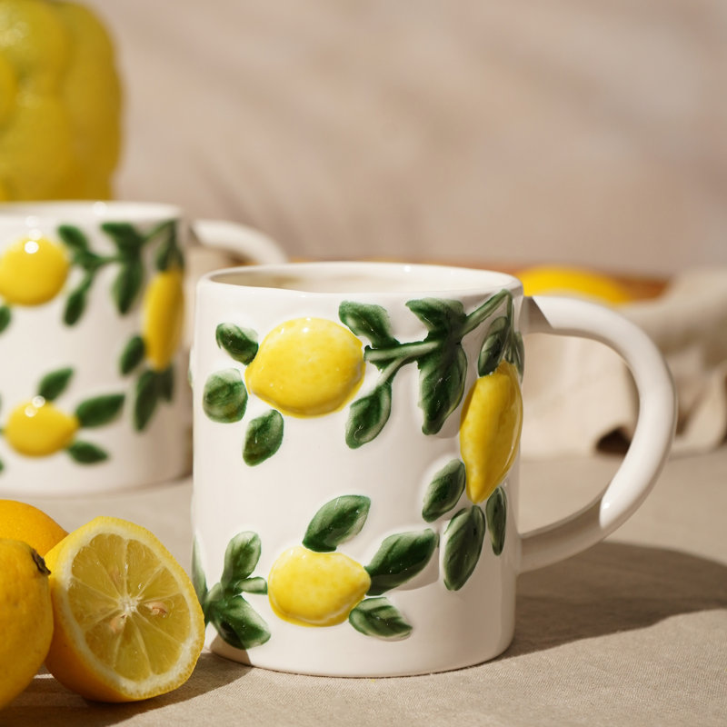 Set of 2  Lemons Ceramic Mugs