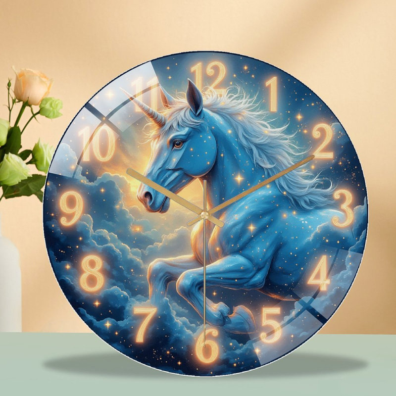 Horloge murale en forme de licorne bleue