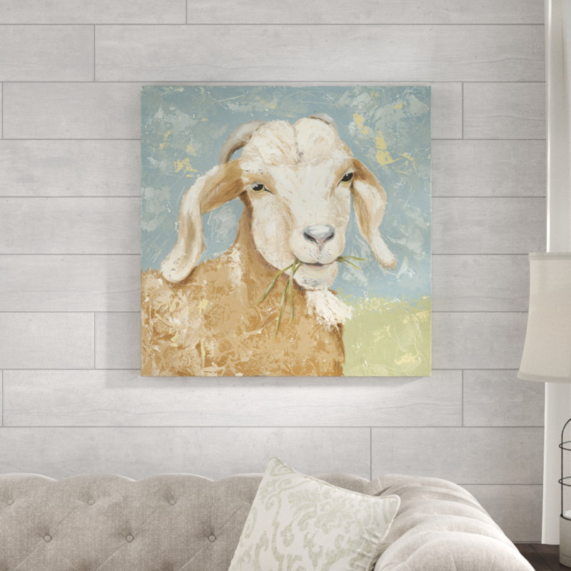 «Farm Life-Brown Goat», peinture sur toile, H 30 po x l 30 po, Toile tendue