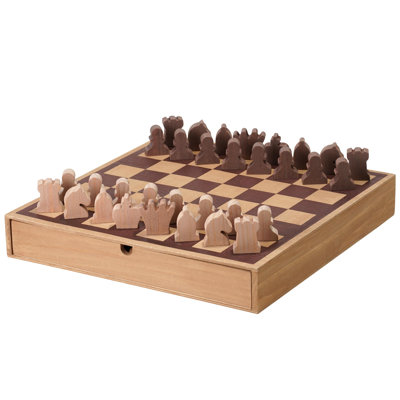 American Art Decor Wood Chess and Checkers Board Game Set