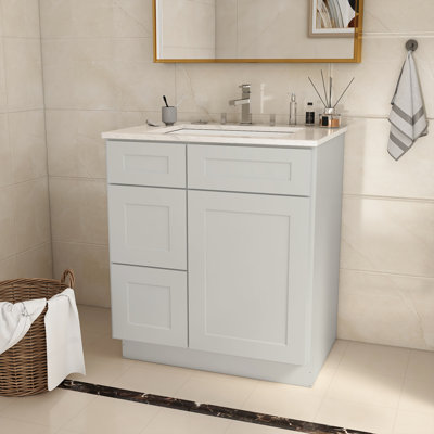 30 po L x P 21,5 po H 34,5 po, armoire de base de meuble-lavabo avec porte gauche pour salle de bain, gris - Shaker, porte de salle de bain prête à assembler