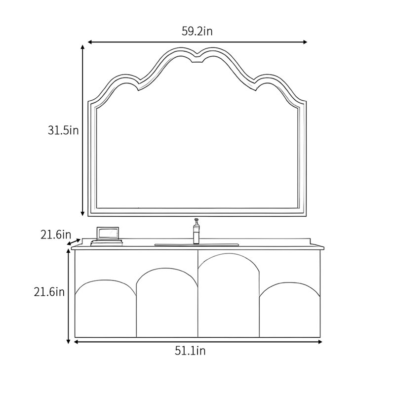 Armoire de salle de bain de style minimaliste moderne français, L 51,1 po