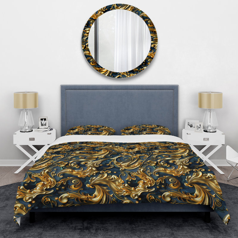 Ensemble de housse de couette doré délicat Glam Waves - Glam, Housse de couette pour grand lit et 2 taies décor