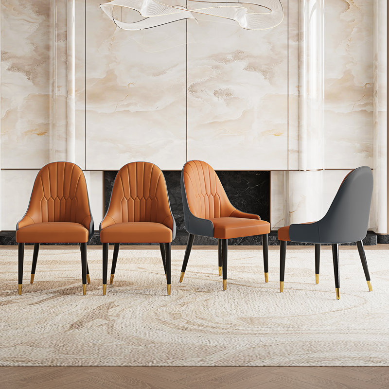 Chaise d'appoint rembourrée en similicuir Frania, Orange, 4