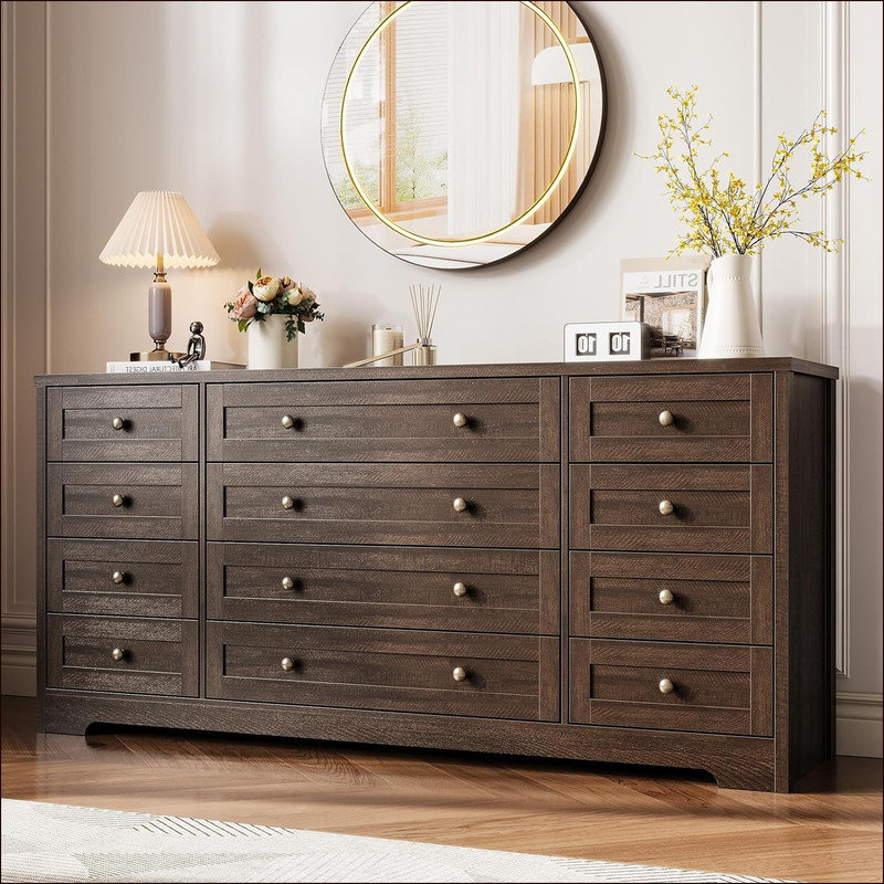 159.8 cm W Chest of 12 Drawers, Brown