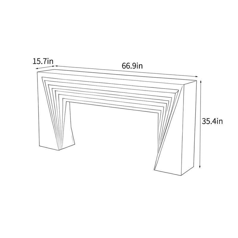 French retro simple rectangular console table, Brown, 35.4" H x 66.9" W x 15.7" D