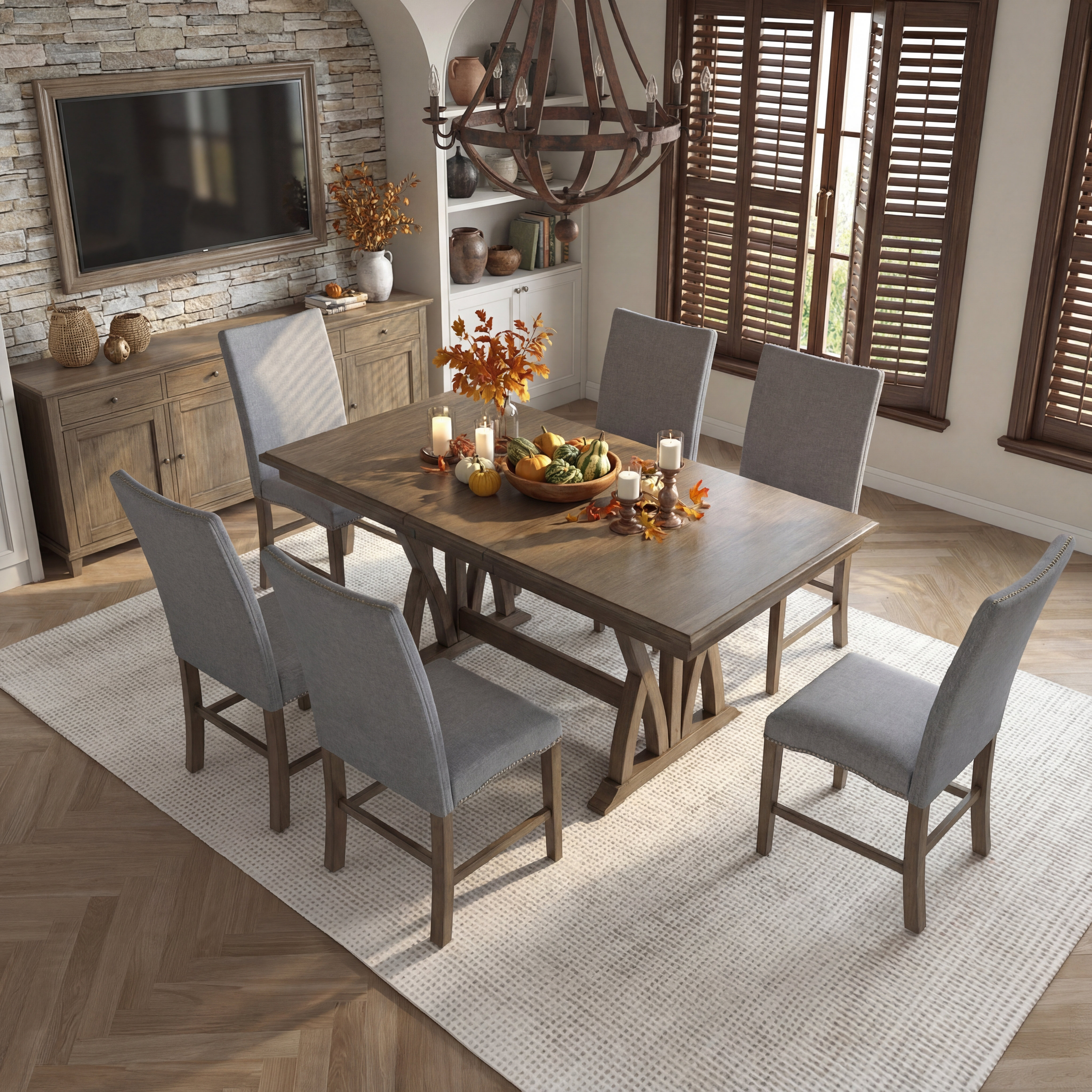 Latitude Run® Mid-Century 7-Piece Extendable Dining Table Set in Solid ...