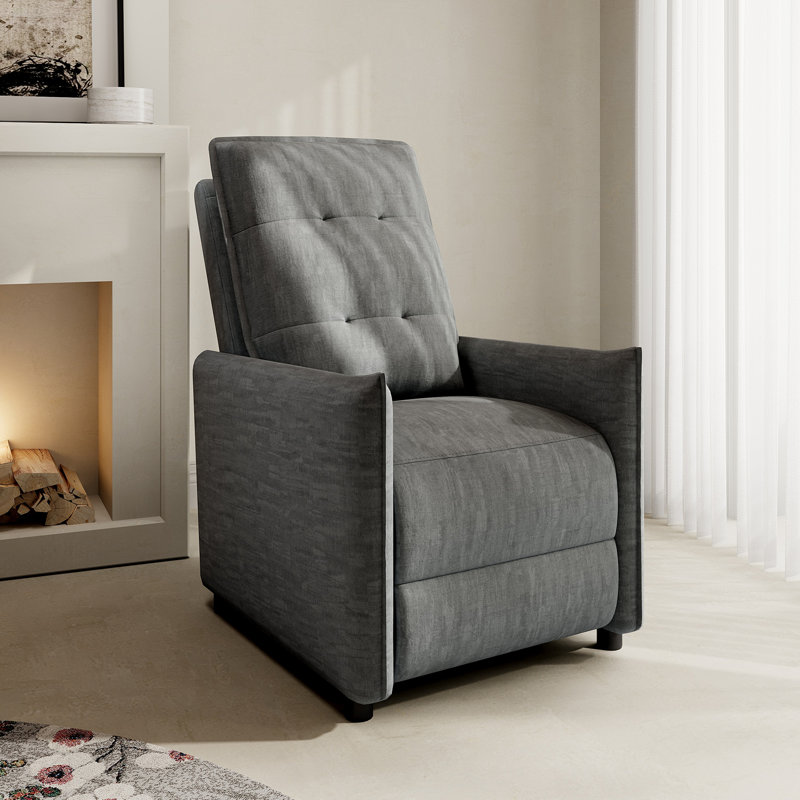 Modern Manual Recliner Chair, Velvet Upholstery With Deep Chunky Cushioning, Cozy Reclining Sofa For Living Room, Bedroom, And Home Theater, Easy Assembly, Dark Gray