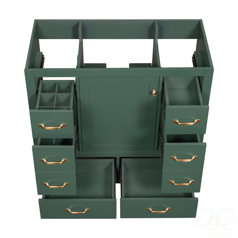 Meuble-lavabo 36 po sans lavabo, base d'armoire seulement, six tiroirs, diviseur de tiroir multifonctionnel, tablette réglable