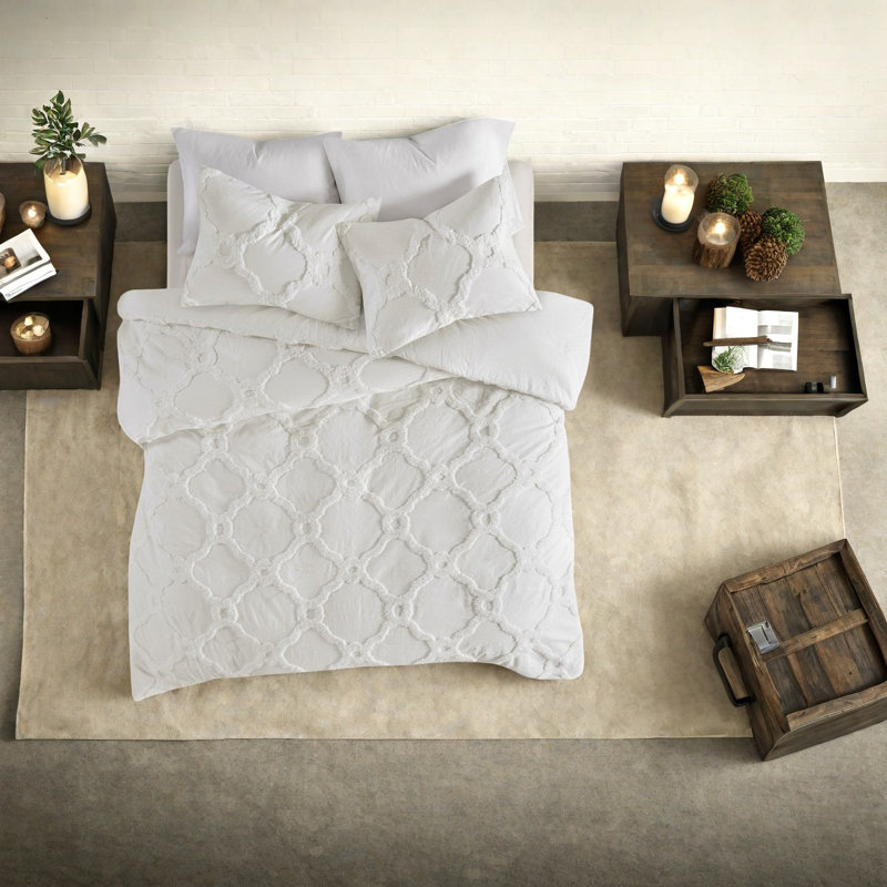 Ensemble de literie de luxe très grand, motif géométrique en chenille de coton touffeté