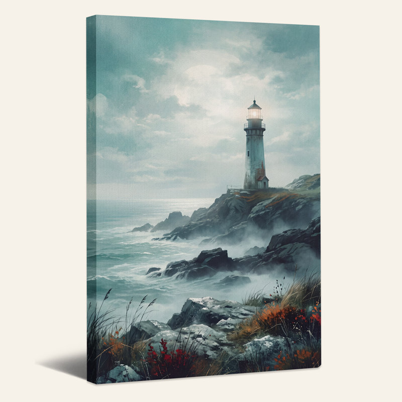 Phare sur falaise rocheuse surplombant l'océan - Toile murale d'Halloween, 24"H x 16"W