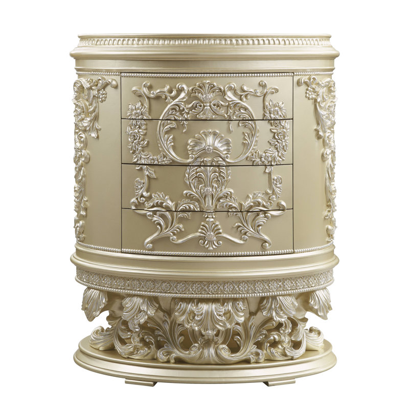 Commode 4 tiroirs en bois au fini argent champagne