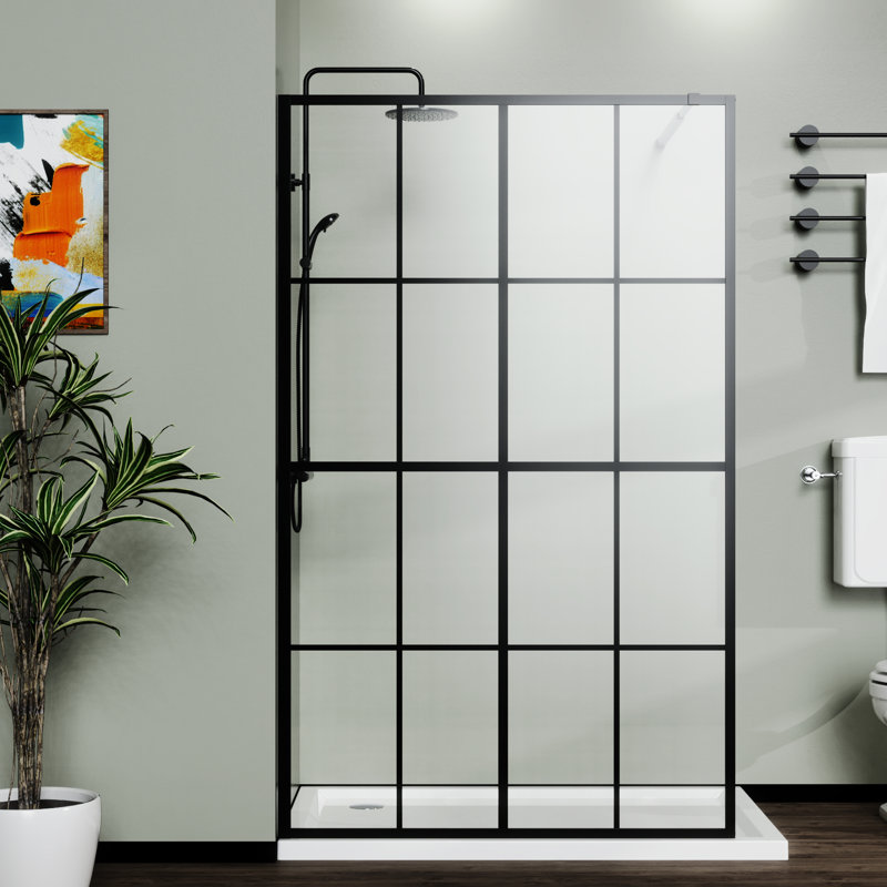 Walk-In Shower Screen 46" X 72" Black - Tempered Glass, Secure Structure For Black, 0.2" Glass Panel