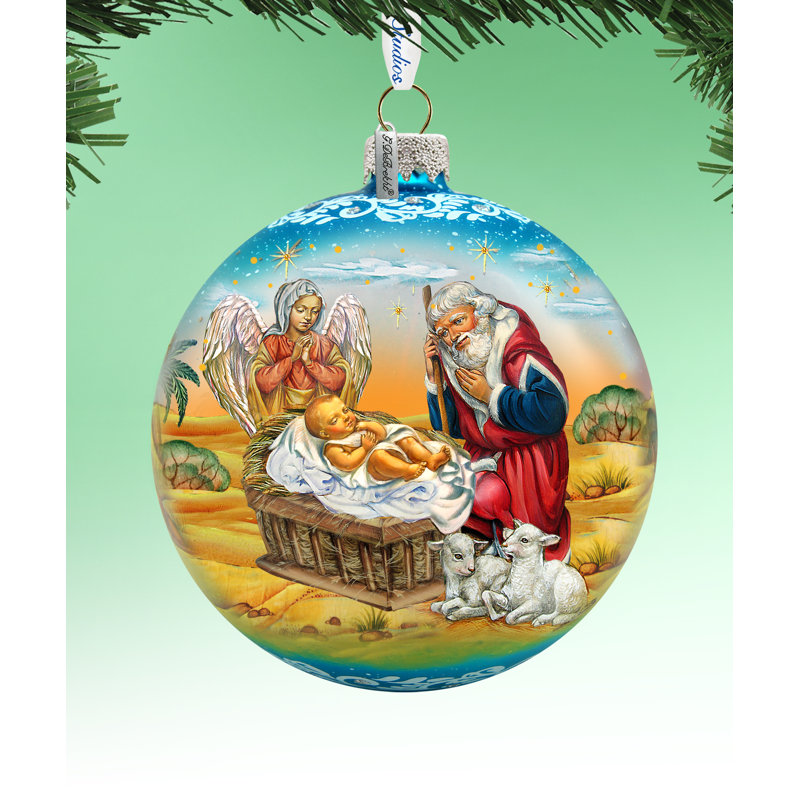 Holiday Splendor 5.5'' Handmade Glass Ball Ornament, Christmas 2, 5.5" H x 5" W x 5" D