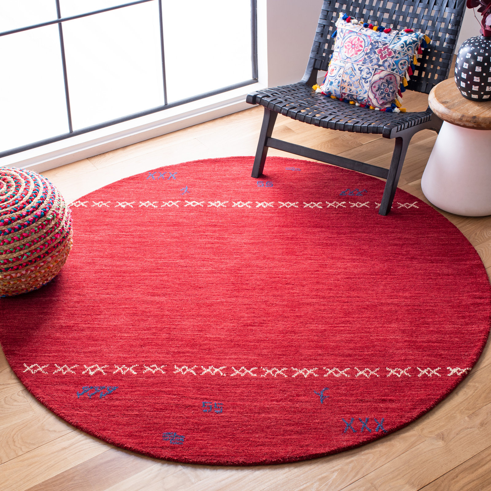 Santiago Handmade Wool Red Rug, Round 4'