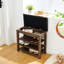 Comfortable Height-Adjustable Stool, Brown Rubberwood, Leather, Storage Space And Practical Bench, Adjustable Height, Three Layers Of Ventilation